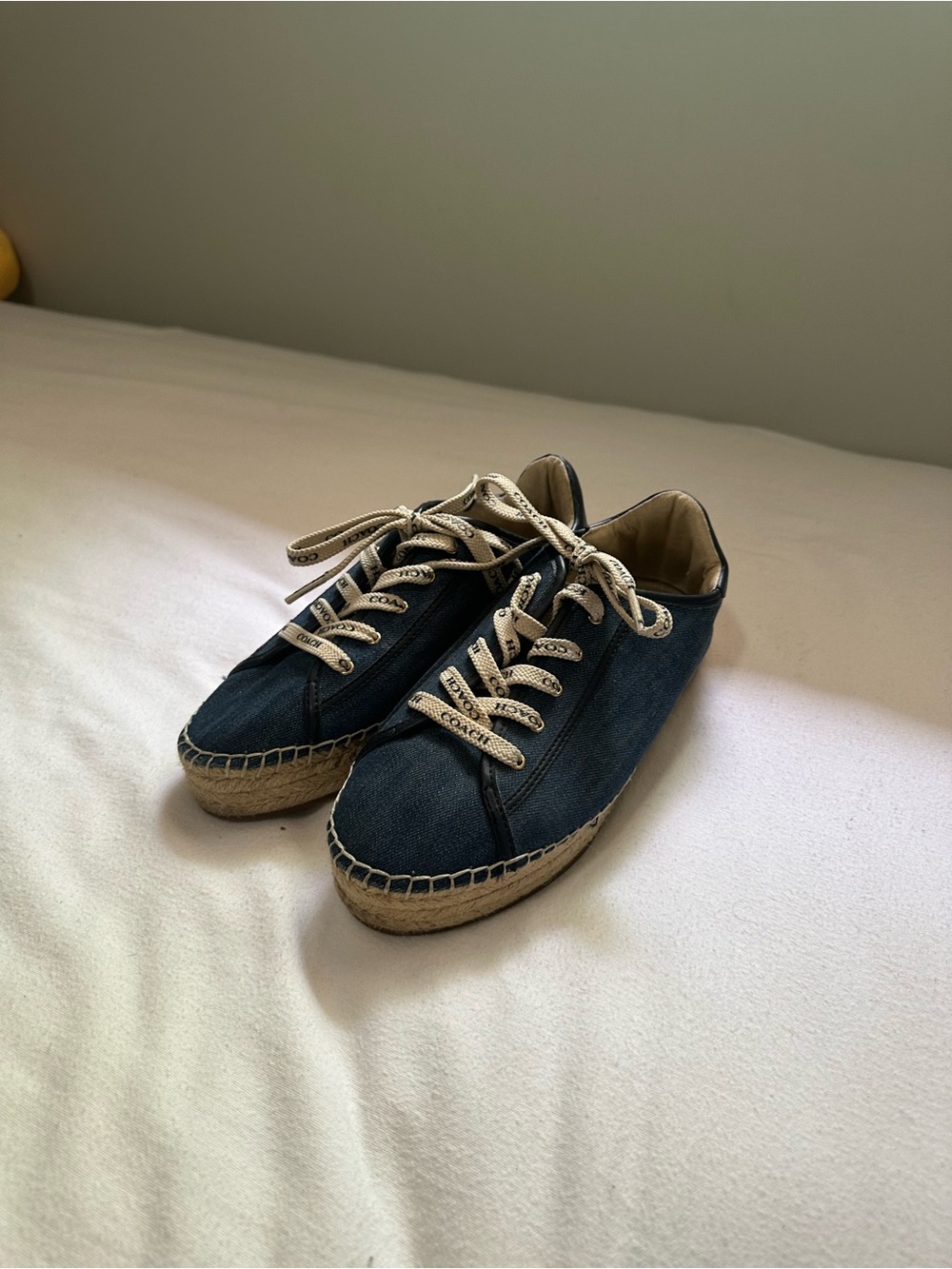 Coach Navy Denim Espadrille Sneakers with Cream Laces